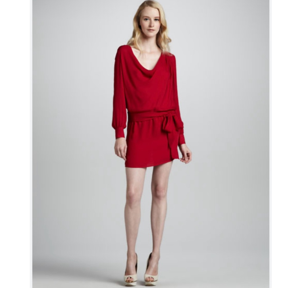 Haute Hippie Cowl Neck Tie-Waist Dress in Burgundy Red size Medium 100% Silk